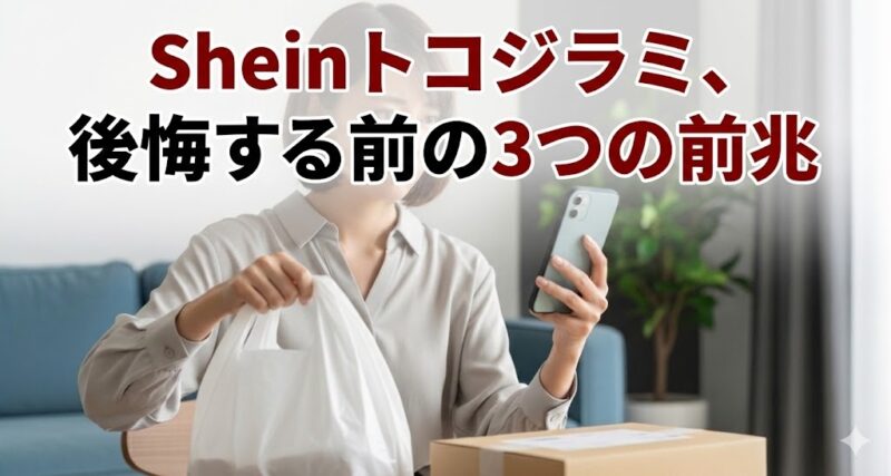 通販の荷物を前にスマートフォンでトコジラミの情報を調べている不安そうな日本人女性