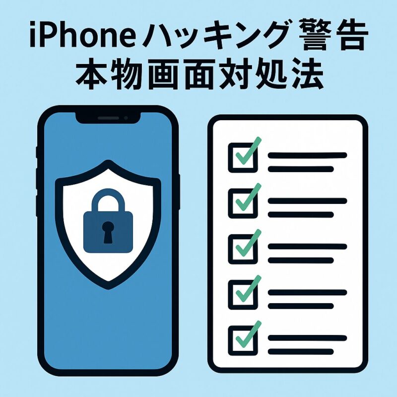 iPhoneの錠前付き盾アイコンと5項目チェックリストで対処手順を示すイラスト