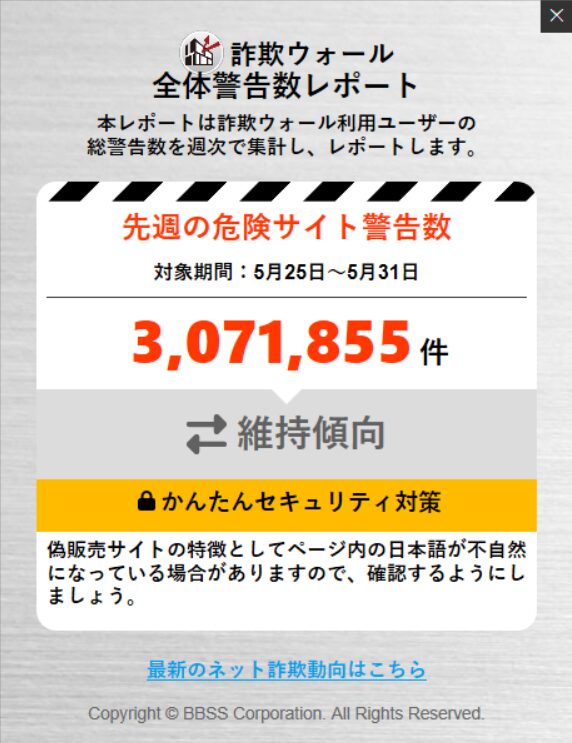 詐欺ウォール2025年5月の月次レポート画面