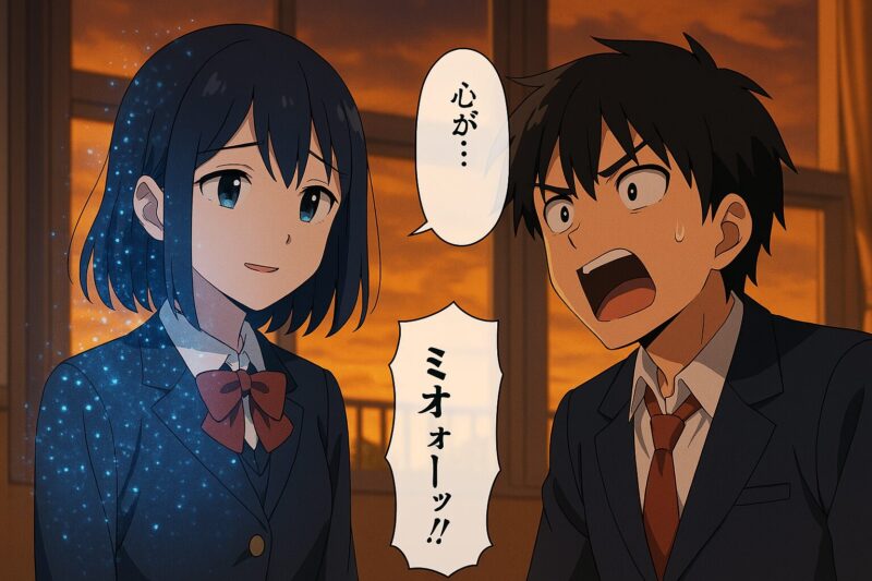 ミオが光の粒子となって消えていく直前。