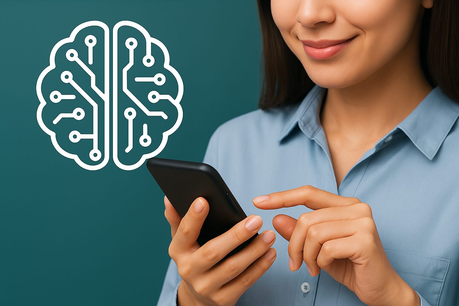 スマートフォンを操作しながらAndroid System Intelligenceのアイコンを見つめる女性