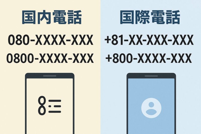 080や+81など電話番号の桁数と国番号の違いを比較した図解