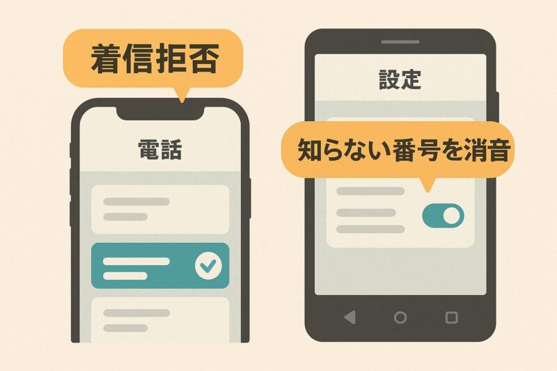 スマホの迷惑電話ブロック設定手順を示す図解