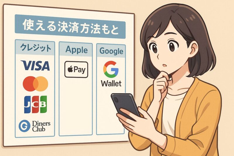 ステラタップで使える決済方法を確認する日本人女性のイメージ