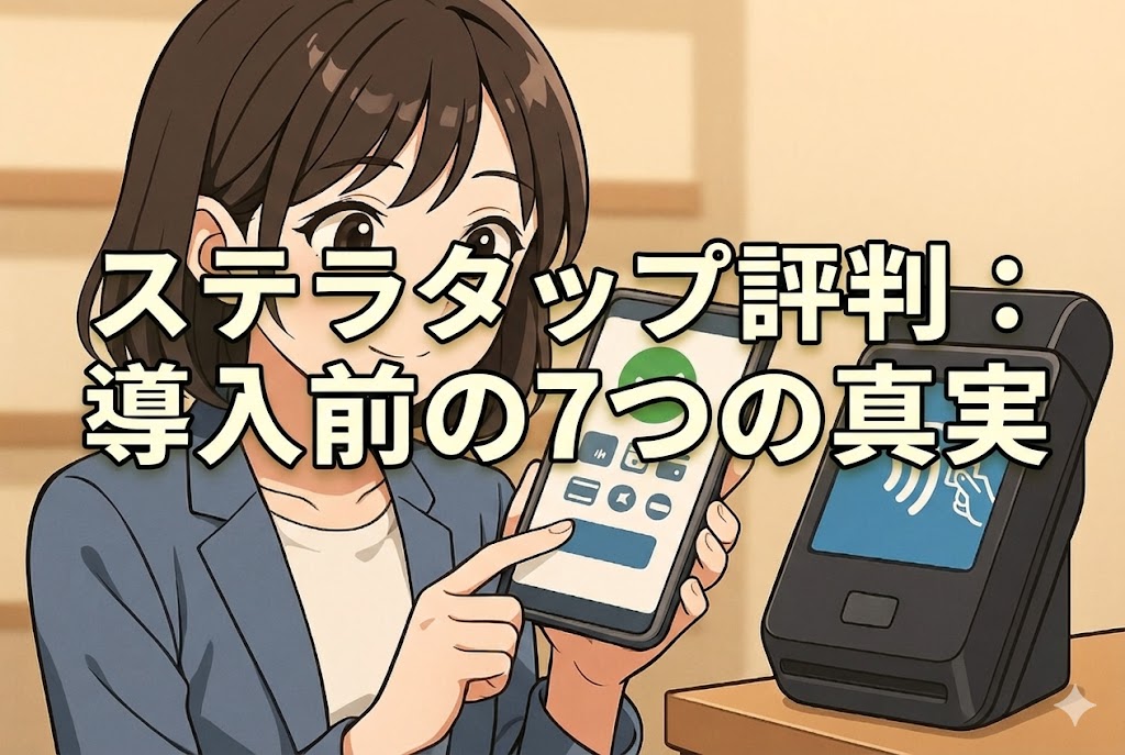 スマホでキャッシュレス決済の設定を確認する日本人女性と端末機器のイメージ