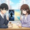 アニメ風のイラストで、就活生の男女がタブレットを見ながら、OB訪問アプリの危険と安全について考えている様子を表現したアイキャッチ画像。画面には危険な影と明るい未来が対比的に描かれている。