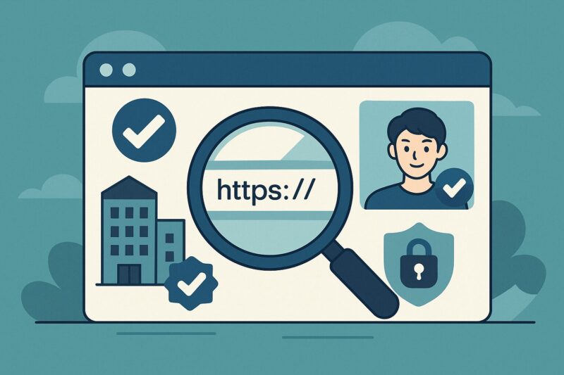 公式サイト・事務所・レーベル・公式SNSの発信源をURLと認証バッジで確認するアニメ風図解