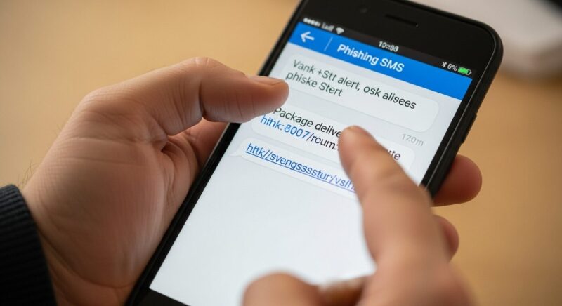 不正利用の証拠を保全するため、スマートフォンに届いたフィッシング詐欺のSMSをスクリーンショットで撮影している画像。