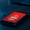 フィッシング詐欺に遭い、セキュリティ警告が表示されたスマートフォンとクレジットカードを前に、不安な状況を表現した画像。