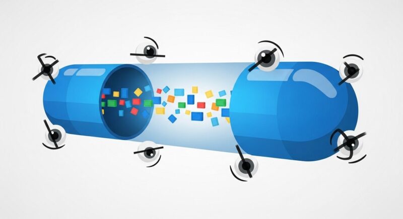 VPNトンネルを通じて暗号化通信が守られる仕組みを示すイラスト