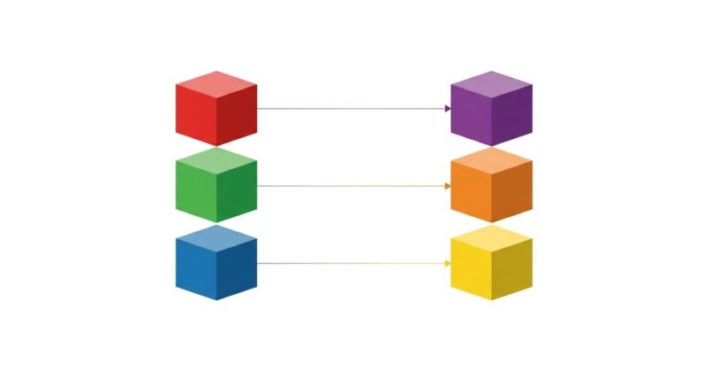 ブロック暗号のECBモードの仕組みを解説する画像。平文ブロックと暗号文ブロックが、それぞれ独立して1対1の関係で変換されている様子をシンプルに図解している。