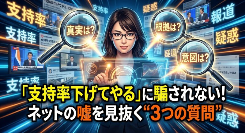 「支持率下げてやる」でメディア不信のあなたへ。ネットの嘘を99%見抜く"3つの質問"とは？の画像