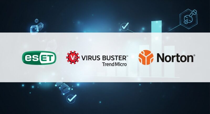 つのセキュリティソフトのロゴを使い、比較していることが一目でわかるようなデザイン