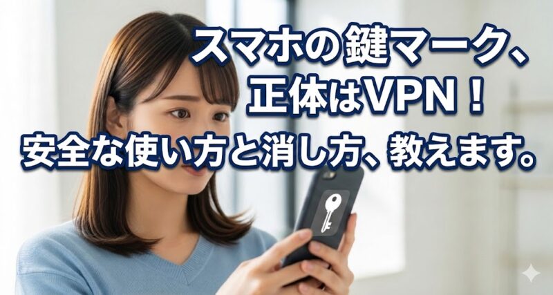 スマートフォンの画面に表示された鍵マークを見て、少し不思議そうな表情を浮かべる若い女性。記事がスマホの謎のアイコン問題を解決することを示唆している。