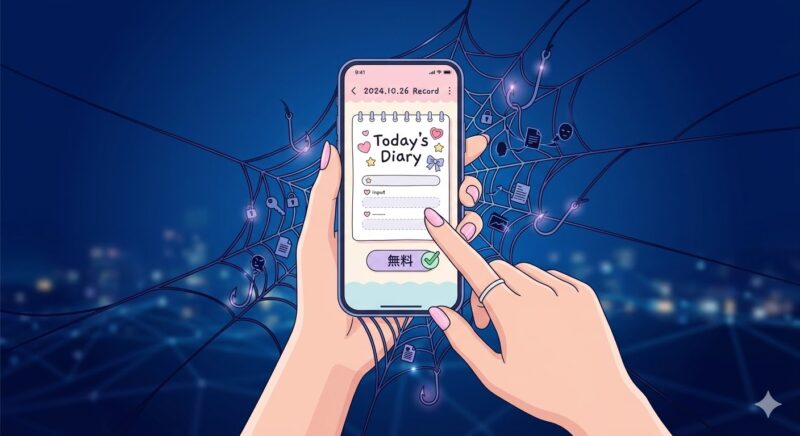 無料アプリの裏側に潜むデジタルの罠のイメージ