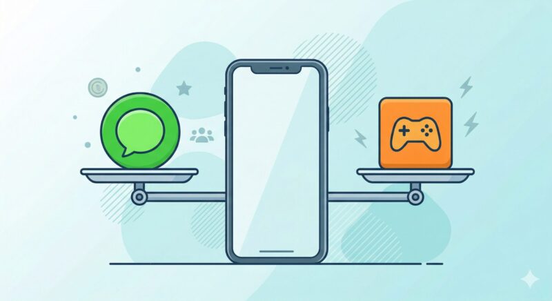 LINE版とアプリ版の違いを比較するスマートフォンのイラスト