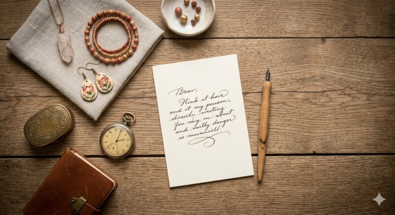 Etsyで販売されている手作りのアクセサリーやヴィンテージ雑貨と手書きのメッセージカード