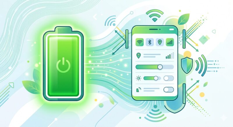 位置情報の設定を最適化することで、スマートフォンのバッテリー消費を抑え寿命を長持ちさせるイメージ図