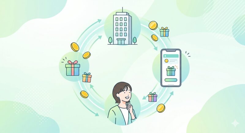 企業の広告費がアプリを通じてユーザーにポイント還元される仕組みのイメージ図