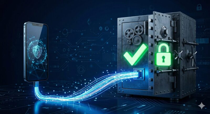 Awarefyの対話データが暗号化され、AIの学習に利用されず保護されている仕組みのイメージ。