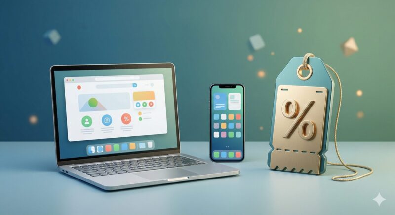 AwarefyのプレミアムプランをWeb経由で決済する際の、スマートな選択を表したイメージ。