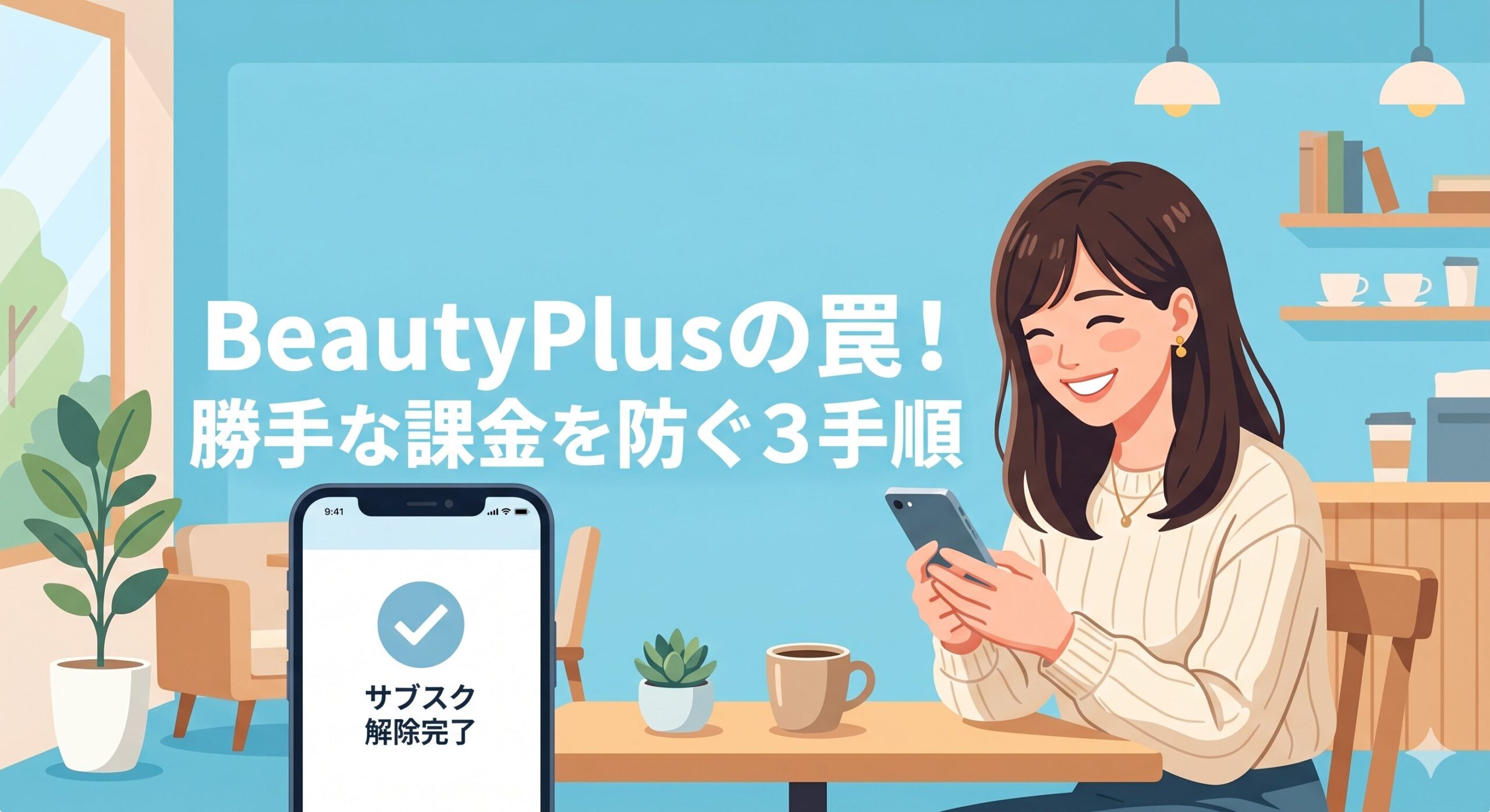 BeautyPlusの危険性と勝手な課金を防ぐ手順を解説した記事のアイキャッチ画像