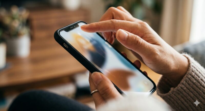 iPhoneの画面上部から下へスワイプして通知センターを引き出す操作のイメージ
