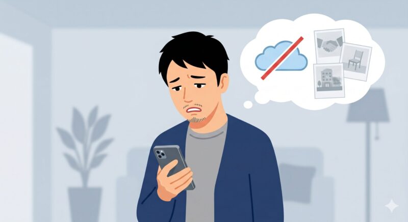 支払いを放置してiCloudの容量が減り、大切な写真やデータが消失してしまうリスクのイメージ