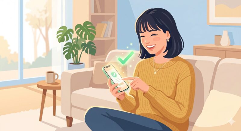 スマホの設定画面から支払い方法を安全に更新し、エラーを無事に解決できたイメージ