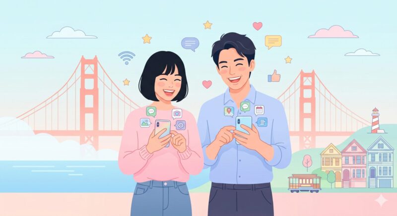 アメリカ発のRetroアプリを安全に楽しむ日本人男女のイメージ