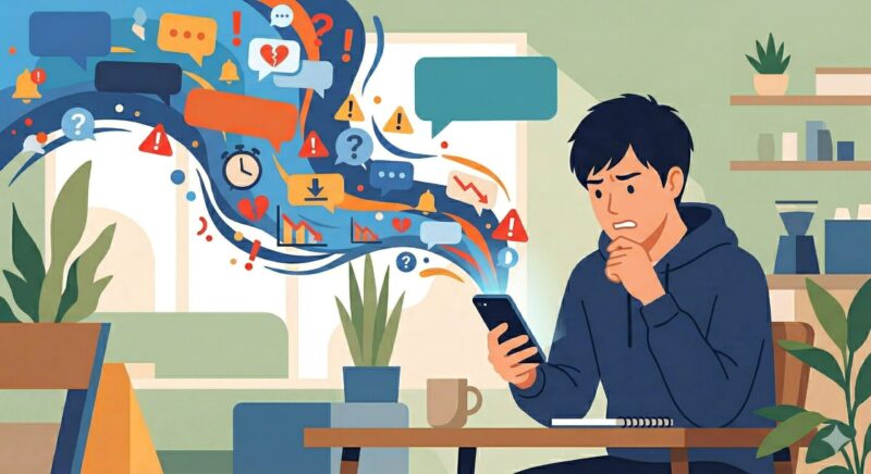 スマホアプリからの情報漏洩や身バレのリスクをイメージしたイラスト