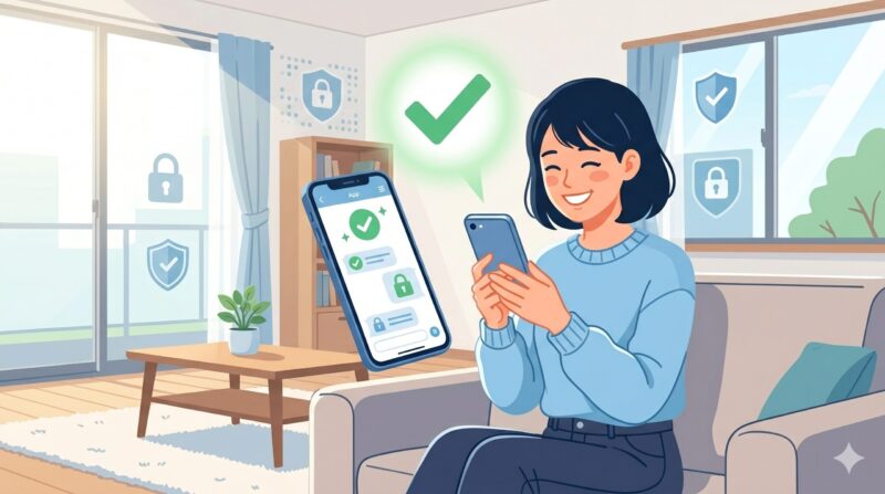 安全な対策と準備を行って安心してアプリを利用する笑顔の女性