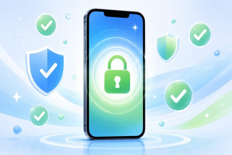 ロック解除後に新しく強固なパスコードとセキュリティ設定を完了したiPhoneのイメージ