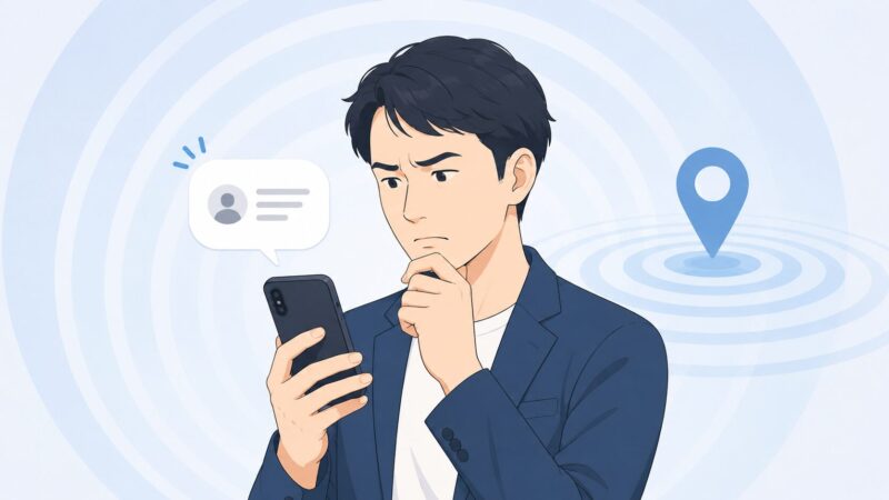 見知らぬSMS通知を見て不審に思うスマートフォンユーザーのイメージ